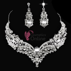 Colier cu cercei AS04EE Argintiu cu cristale din sticla